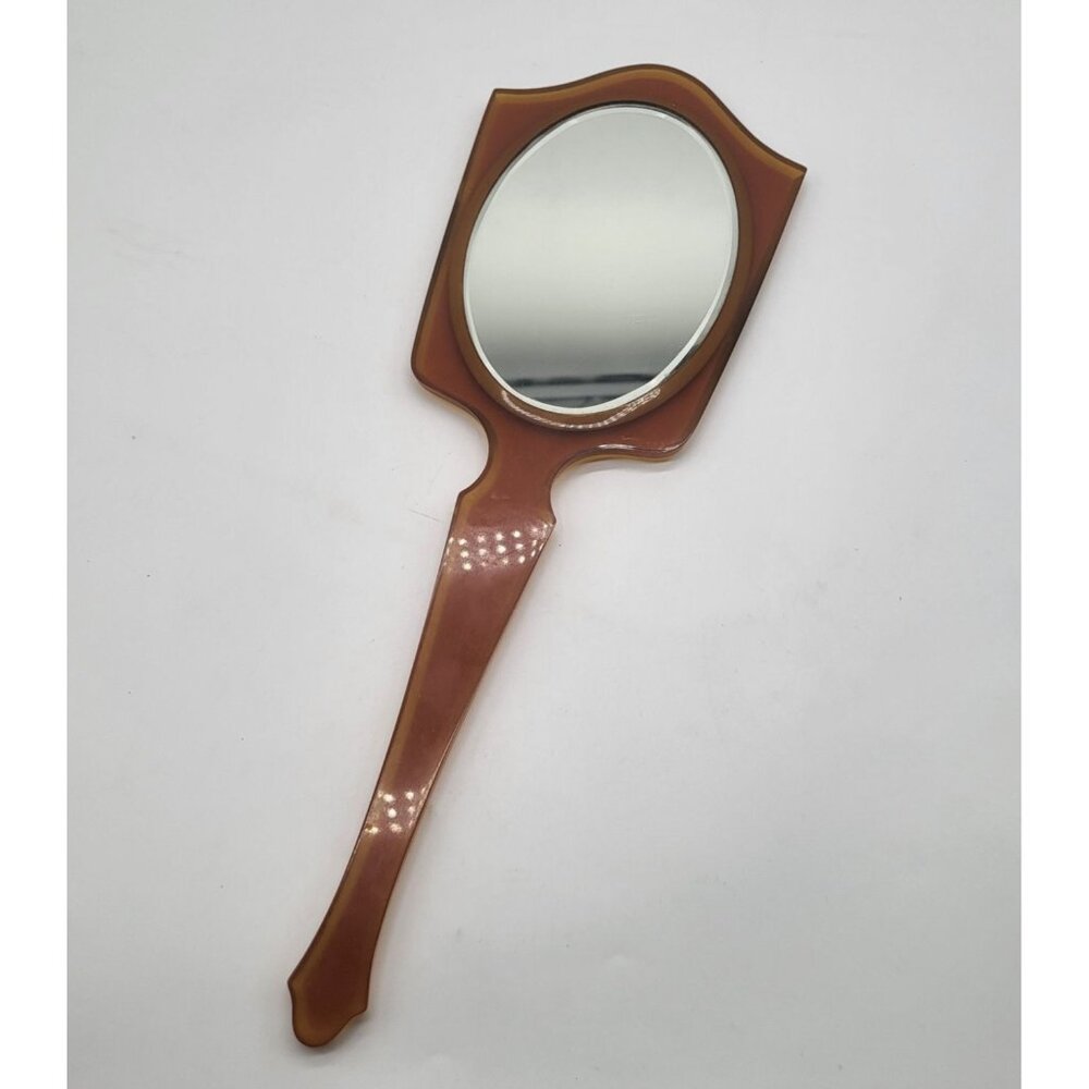 Vtg Art Deco Pearlized Celluloid Bakelite Hand Held Mirror